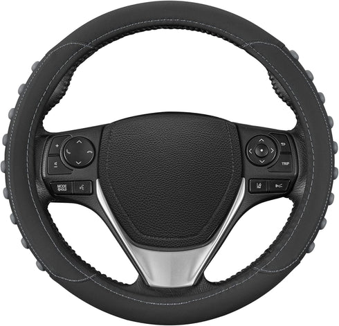 Motor Trend FlexGrip Gray Steering Wheel Cover for Cars – Standard 15 inch Car Steering Wheel Cover, Gray and Black Steering Wheel Protector for A...