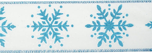 MEEDEE Blue Snowflake Ribbon White Ribbon with Blue Glitter Snowflake Ribbon 2.5 Inch Christmas Wired Ribbon for Winter Holiday Decor, Christmas T...