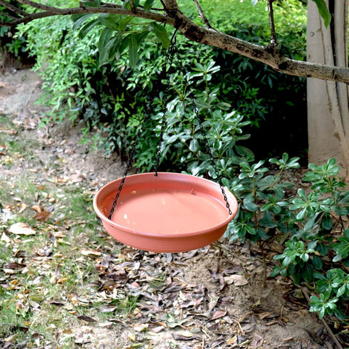 12 Inch Hanging Bird Bath, Outdoor Bird Drinking Bird Feeder Tray Bird Seed Catcher Tray Platform with Hook and Chain for Outdoor Garden Yard Pati...