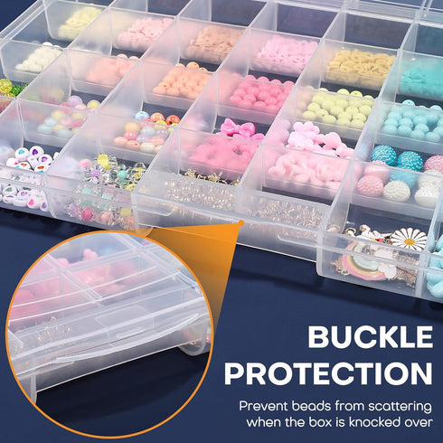32 Grids Large Plastic Organizer Box with Dividers, Bead Storage Compartment Organizer Box for Jewelry Nail Accessories/Screw/Small Parts, Clear C...