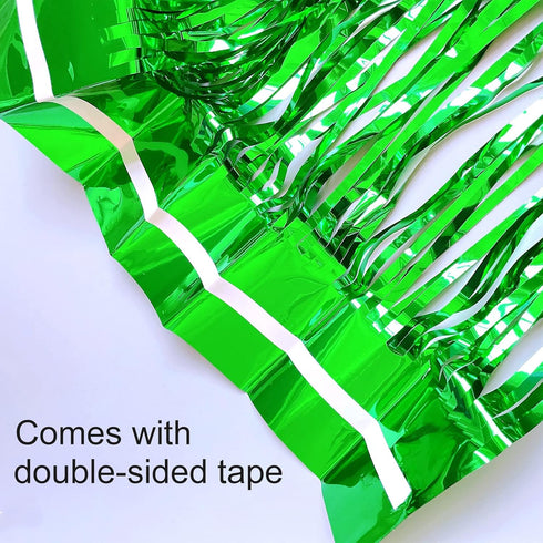 CHRORINE 2pcs 3ft x 8.3ft Green Tinsel Foil Fringe Curtains Streamers Backdrop for Green Birthday Jungle Safari Tropical Party Christmas Decoratio...