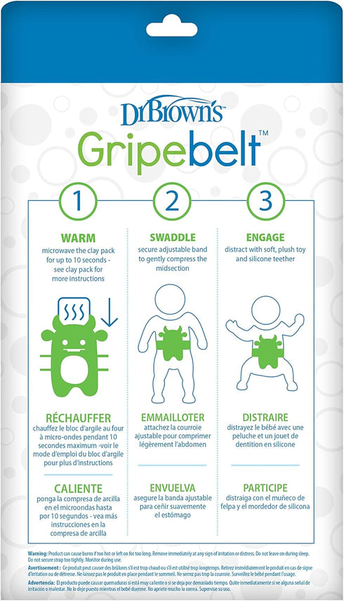 Dr. Brown's Gripebelt Heated Belly Band, Soothe Baby's Tummy with Gentle Warmth and Compression, Monster, 3m+, Blue...