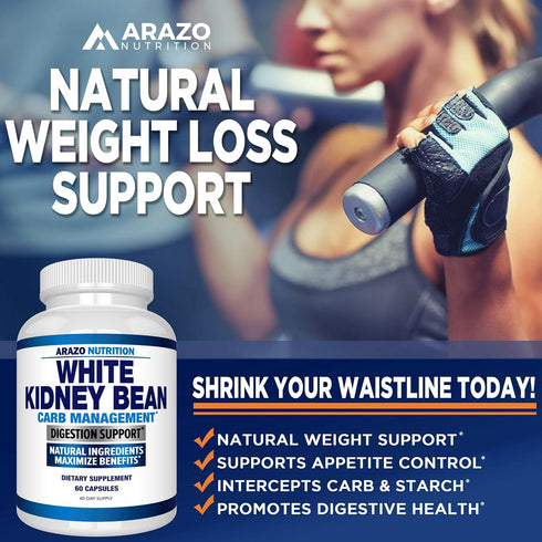 Arazo Nutrition White Kidney Bean Extract - 100% Pure Carb Blocker and Fat Absorber for Weight Support - Intercept Carbs...