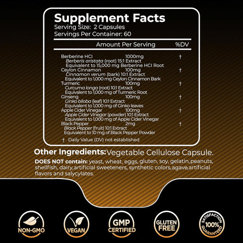 Berberine Supplement 15,000mg - Berberine with Ceylon Cinnamon, Liposomal Berberine Supplement Organic, Berberine Weight Loss, Metabolism, Cholest...
