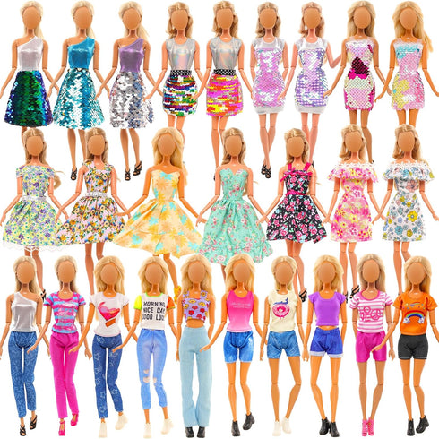 BARWA 10 Sets Doll Clothes Including 3 Sequins Dresses 3 Fashion Floral Dresses 4 Casual Outfits Tops and Pants for 11.5 inch Girl Dolls……...