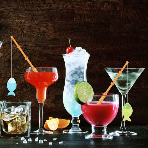 Boao 40 Pieces Mini Fish Pole Decoration Little Fisherman Fishing Pole Picks Mini Cupcake Picks for Birthday Party Tropical Party Appetizer Cake D...