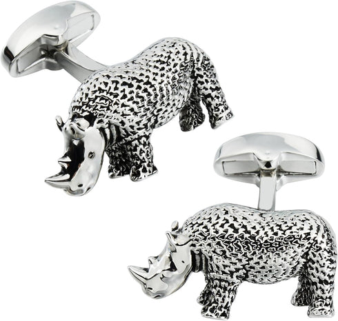 Textured Rhino Cufflinks For Men With Gift Box...