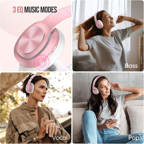 Wireless Bluetooth Headphones Over Ear, 80H Playtime, 3EQ Sound Modes, HiFi Stereo Headphones with Deep Bass, Foldable Bluetooth 5.3 Headphones fo...