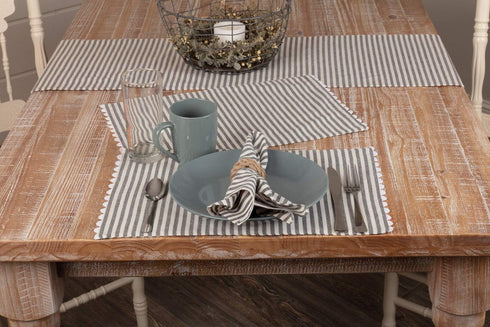 Piper Classics Farmhouse Ticking Stripe Gray Placemats w Rickrack, Set of 4 Place Mats, 12" x 18", Farmhouse Style Kitchen & Dining Decor...