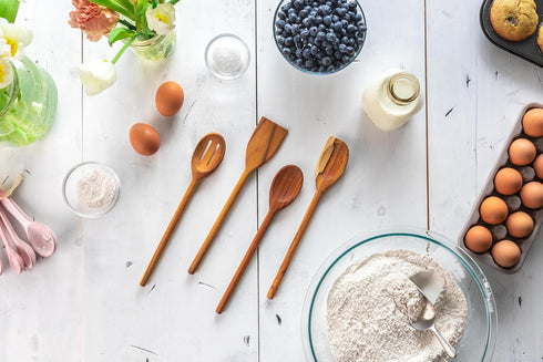 Lipper International Teak Wood Kitchen Tools for Cooking, 4-Piece Set, 11" Long...