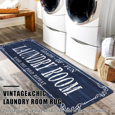 Cekene Laundry Room Runner Rug 20"x59" Non Slip Farmhouse Laundry Rug Runner Washable Laundry Mats with Rubber Backing Blue Kitchen Rug Carpet Run...