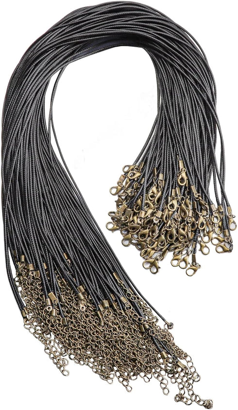 100 Pcs 18" 1.5mm Black Waxed Cord Necklace String Bracelet Faux Leather Chain Clasp Bulk for Jewelry Making Supplies Accessories...