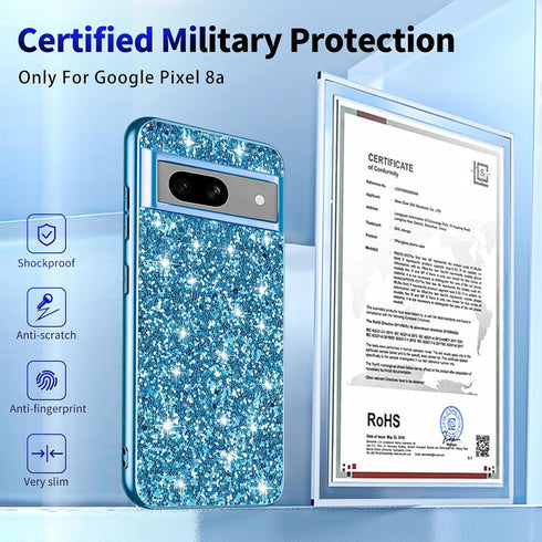 Glitter Case for Google Pixel 8A Phone Case for Women Girls, Slim Ultra Thin Matte Back Shockproof Protective Cover for Google Pixel 8A 5G 6.1-inc...