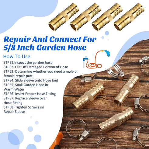 12 Pcs Hose Repair Connectors with Claps Brass Garden Hose Repair Kit Fitting Water Hose Repair Kit Female Hose End Repair(5/8-3/4 Inch)...