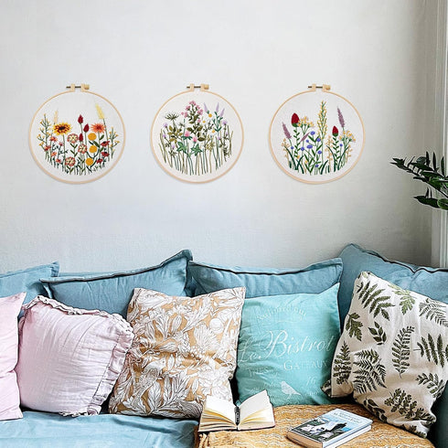 Boutigem 3 Pack Floral Pattern Embroidery Kit for Beginners Stamped Cross Stitch Kits with Embroidery Hoop Threads Needle Wire for Adults Kids DIY...