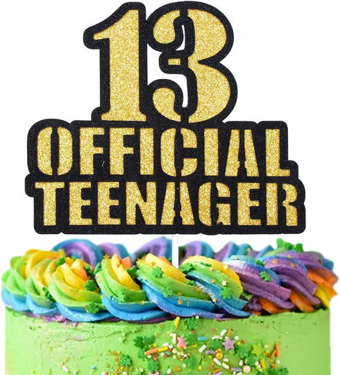 OFFICIAL TEENAGER 13 Birthday Cake Topper - Video Game Boy's 13th Birthday Gold Glitter Cake Supplies - Thirteen Years Old Birthday Party Decorati...