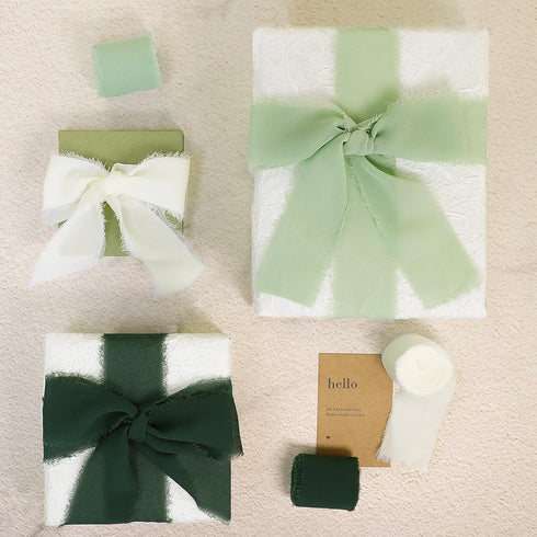 Chiffon Silk Ribbon Fringe 1-1/2 inch x 16.5 Yard Handmade Ribbons 3 Rolls for Gift Wrapping, Wedding Invitations, Bridal Bouquets, Crafts, Flower...