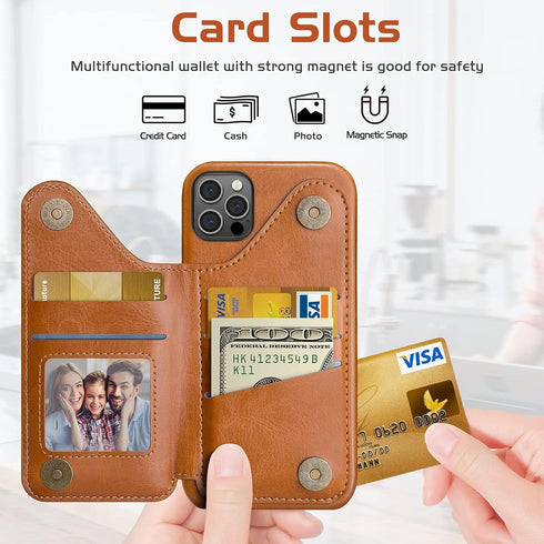 LOHASIC for iPhone 12 Pro Max Wallet Case, 5 Card Holder Phone Cover to Men Women, Premium PU Leather Credit Slot, Magnetic Clasp Kickstand Flip F...