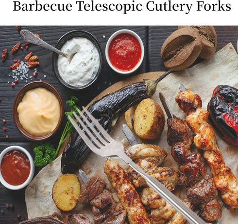 5Pcs Extendable Forks, Stainless Steel BBQ Telescopic Forks 8.7-25.4Inch Dessert Long Handle Fork Cutlery Barbecue Telescopic Toasting Dinner Frui...