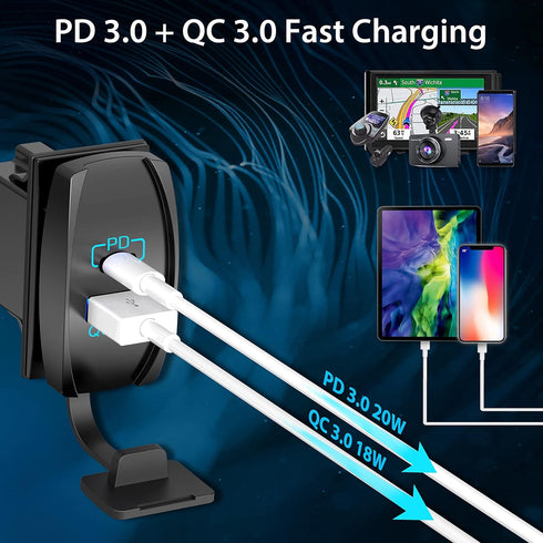 Rocker Switch USB Charger Qidoe 18W Quick Charger 3.0 and PD 20W with LED Rocker Dwitch USB Port Charger for RV,Boat, Marine, Truck, Utv......