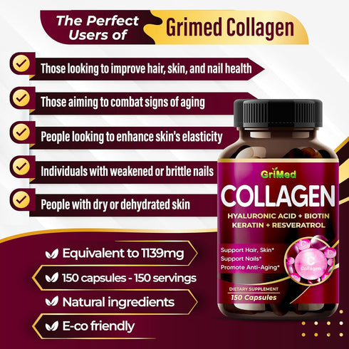 Organic Collagen 6,419 mg with Hyaluronic Acid, Biotin, Keratin, Resveratrol Hair Skin, Nails Vitamins - Made in The USA (90 Count (Pack of 1))...