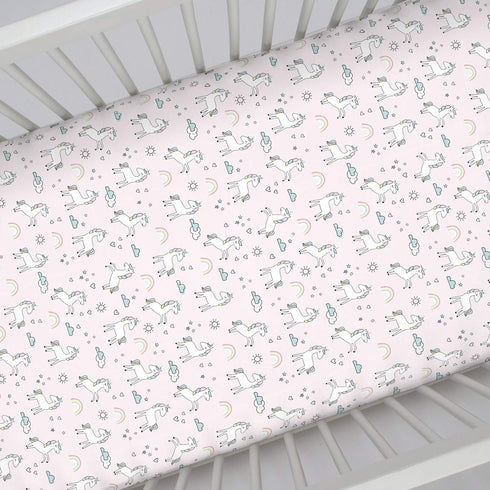 Super Soft Pink Unicorn Nursery Mini Crib Fitted Sheet...