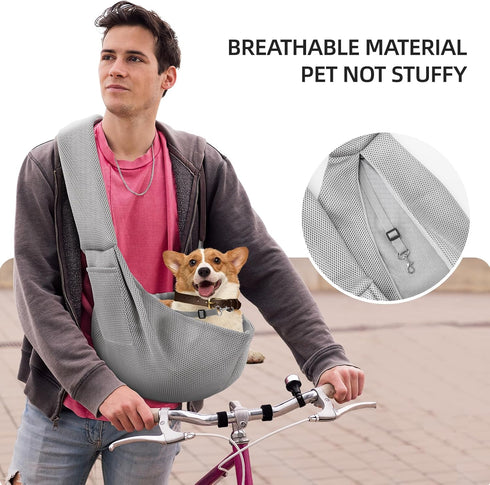 Dog Carrier Sling - Ultra Breathable Reversible Puppy Carrier Purse with Storage Pocket, Travel Safety Harness, Hand-Free Dog Sling Carrier for Ca...