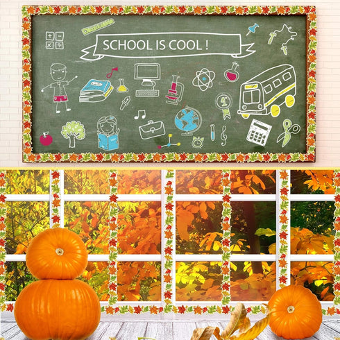 Fall Maple Leaf Border 68.9 Feet Bulletin Board Border Butterflies Flowers Bee Space Inspirational Cute Border for Classroom Bulletin Boards Chalk...