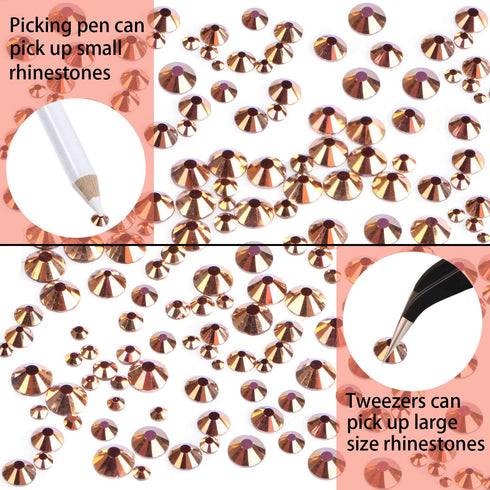 LPBeads 6400 Pieces Hotfix Rhinestones Rose Gold AB Flat Back 5 Mixed Sizes Crystal Round Glass Gems with Tweezers and Picking Rhinestones Pen...