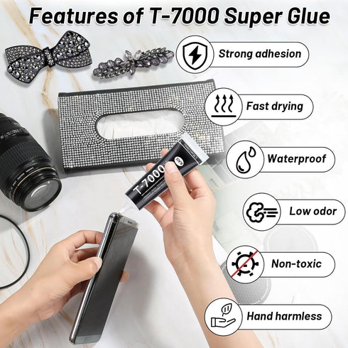 2 x 110ML T 7000 Pone Repair Glue, Multipurpose T-7000 Super Glue Semi Fluid Black Adhesive for Phone Screen Repair, Craft, Wooden, Leather, Shoes...