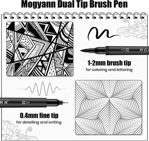 Mogyann Drawing Pens, 12 Pack Dual Brush Pens Black Markers for Art Drawing Sketching...