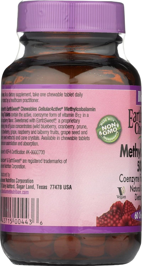 Bluebonnet Nutrition EarthSweet Chewables Cellular Active Methylcobalamin 5000mcg, Soy-Free, Gluten-Free, Non-GMO, Kosher, Dairy-Free, Vegan, 60 C...