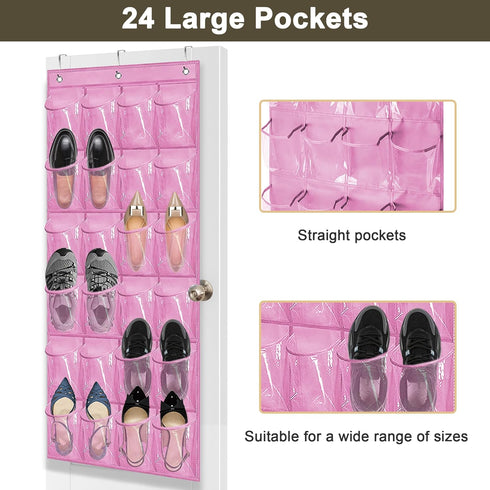 Over The Door Shoe Organizer - Space Saving Shoe Rack for Closet Door with 24 Pockets and Hook, Shoe Holder Back of Door Organizers for Shoes, Han...