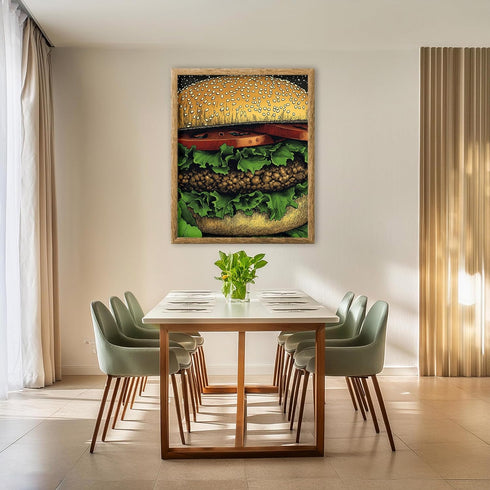 Posterizer 1 pcs-A juicy colorful hamburger-comic book inspired food art -2-Kitchen & Bar Art Art for Cafe, Restaurant, Coffee Bar - unframed wal...