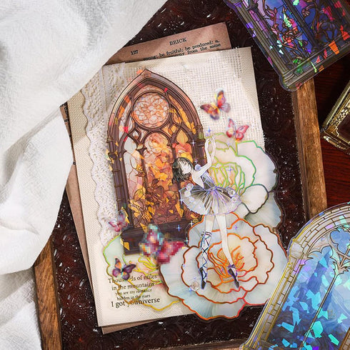 SKIONCE Holographic Transparent Glitter Stickers,40 Pieces Window Frame Scrapbook Junk Journal Stickers for Journaling Resin Accessories Card Maki...