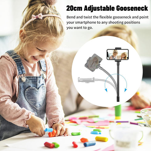 Phone Tripod Mount Adapter with Adjustable Gooseneck and Remote, Flexible Arm Universal Cell Phone Holder Compatible with iPhone Android Phones fo...