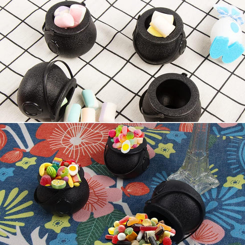 DIYASY Mini Plastic Cauldron,12 Pcs Witch Calderon Pot Black Buckets with Handle for Kids Halloween Candy St. Patrick's Coins Holder & Party Favor...