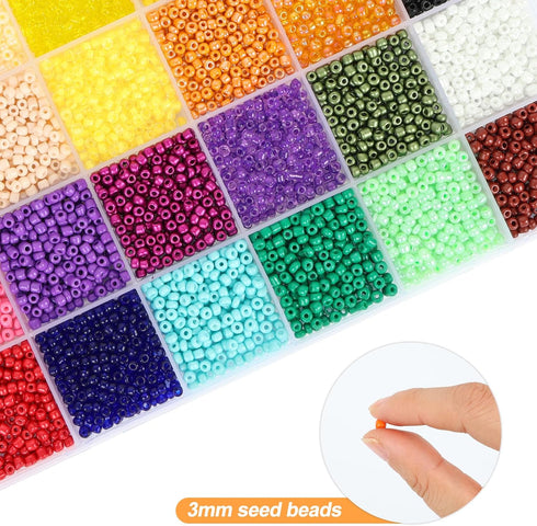 QUEFE 4800pcs 3mm Glass Seed Beads, 24colors, 480pcs Black and White Alphabet Beads Handcrafting Beads Craft Beads Kit for Jewelry Making, Bracele...