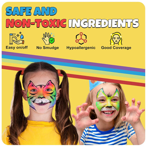 Professional Face Painting Kit for Kids Adults, Split Cake Face Paint Palette 12 x 10gm with Stencil, One Stroke Non Toxic Rainbow Face Body Paint...
