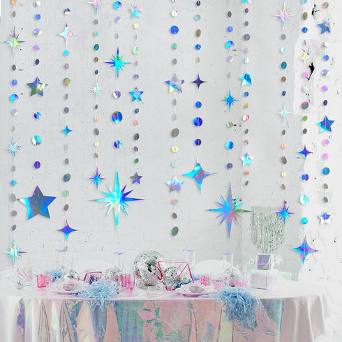 Iridescent Party Decorations Star Circle Dot Paper Garland Banner Bunting Streamer Metallic Hanging Twinkle Star Decoration for Kids Birthday Baby...