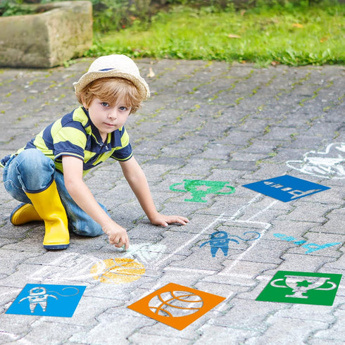 24 Pieces Stencils for Kids 8 Inches Drawing Stencils Chalk Stencils Large Washable Geometric and Garden Themed Primary Shape Template for Kids To...