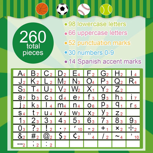 260pcs Sports Bulletin Board Letters for Classroom 4” Letters Combo Pack Set Football Soccer Classroom Decorations Alphabet Numbers Symbols Cutout...