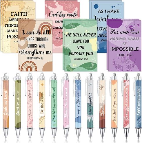 24 Pcs Christian Bulk Gifts for Women Bible Verse Pens Bible Notebooks Christian Gifts Set Scripture Ballpoint Pens Bible Quote Notepads Religious...