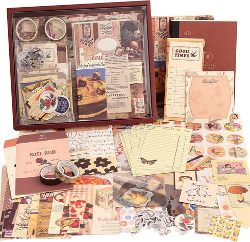 348 Pcs Scrapbooking Supplies Kit, Vintage Aesthetic Scrapbook Kit for Bullet Junk Journal, Stationery, A6 Grid Notebook, DIY Journaling Supplies,...