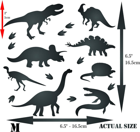 Dinosaur Silhouette Stencil, 6.5 x 6.5 inch (M) - Kids Animal Jurassic Extinct Stencils for Painting Template...