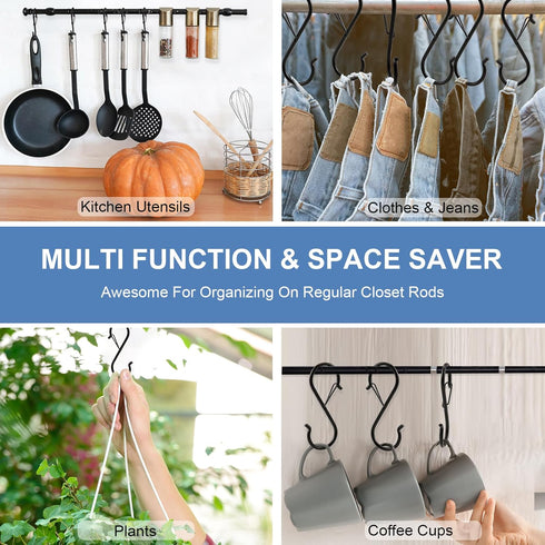 ADIIL 10 Pcs S Hooks for Hanging with Safety Buckle, Heavy Duty Metal S Shaped Closet Hooks for Hanging Plants, Kitchen Utensils, Jeans, Bags, Pot...