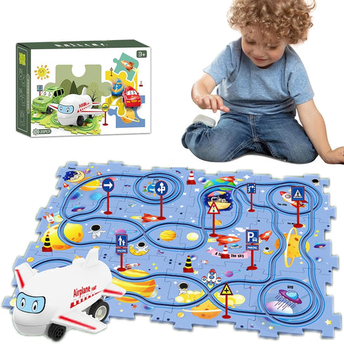 25PCS Puzzle Racer Kids Car Track Set, Space Jigsaw Puzzle Racer Car Track Set Puzzle Track Car Play Set Preschool Gifts for Kids Christmas Birthd...