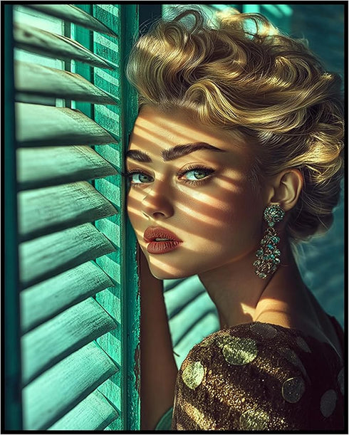 Posterizer 1 pcs-glamorous woman against window blinds portrait -3-Photography Art-Retro Art-Decorations for Bedroom, Office, Living Room - unfram...