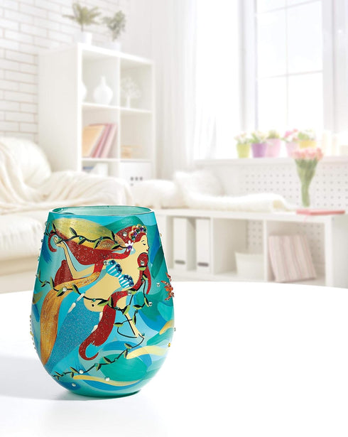 Designs by Lolita “Mermaid” Hand-painted Artisan Stemless Wine Glass, 20 oz....