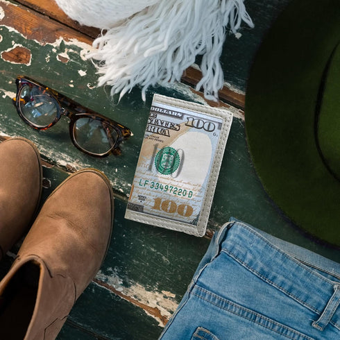 $100 Trifold Wallet - US Dollar Bill Wallet for Men - Money Wallet for Women - Leather Wallet with Card Slot and ID Window - Billfold Wallet for T...